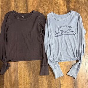 Aerie Charcoal Gray and Blue Long Sleeve Shirt